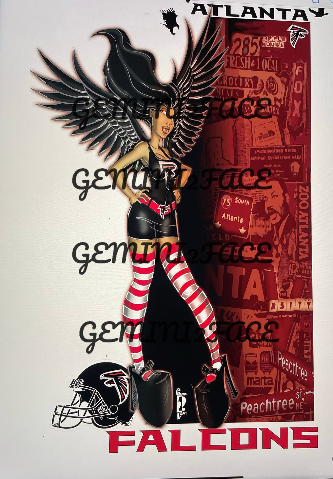 Falcons Pinup w/background JPEG PNG File Gemini2face Art E-Store 