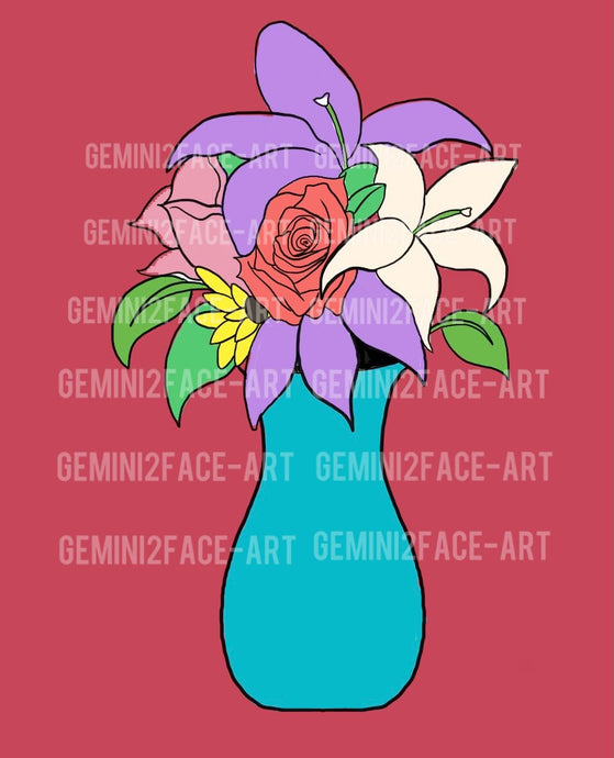 Flowers In A Vase Canvas Line Art Line Art Gemini2face Art E-Store 