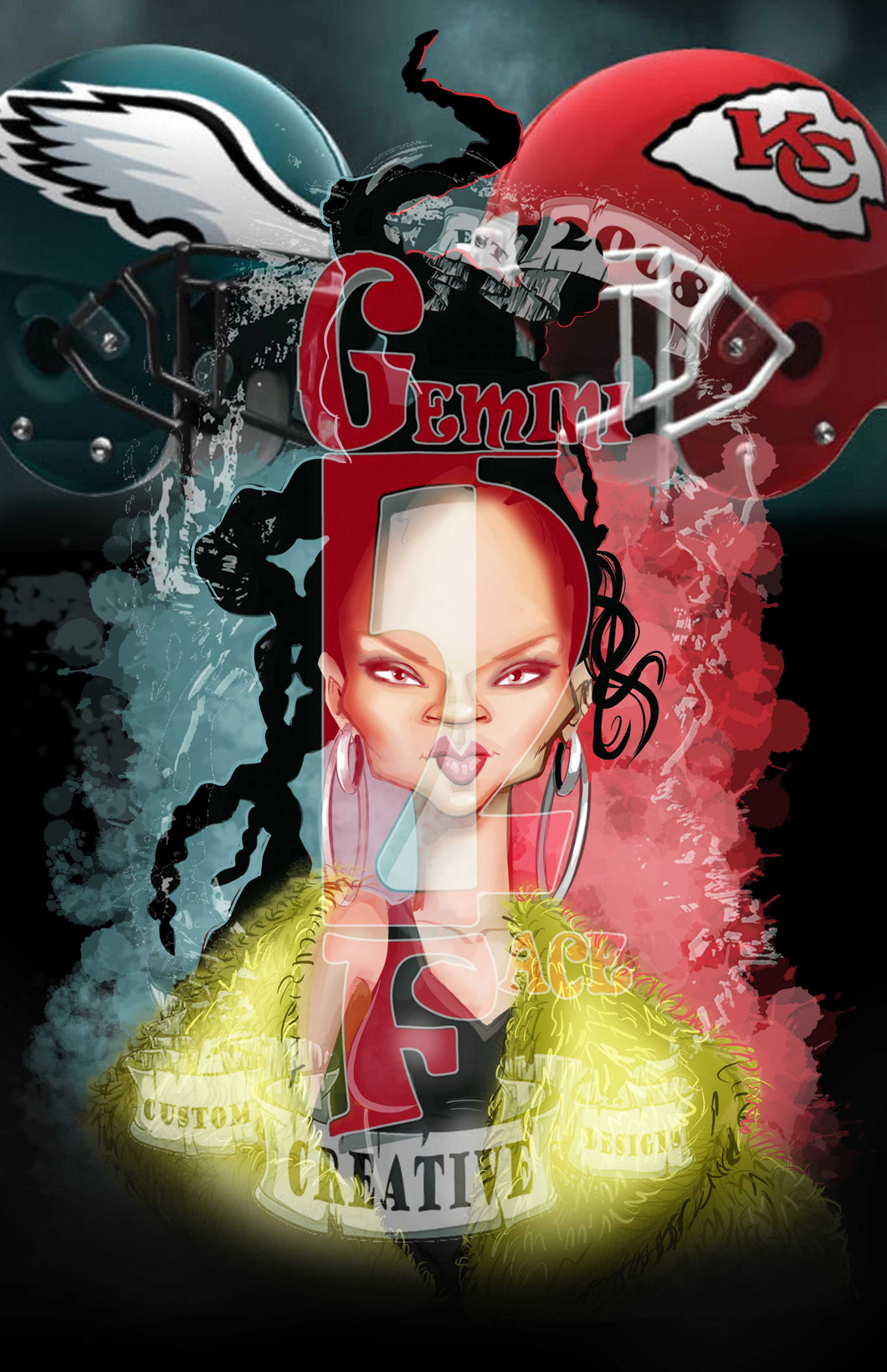 Rihanna (Super Bowl) w/background Jpeg PNG File Gemini2face Art E-Store 