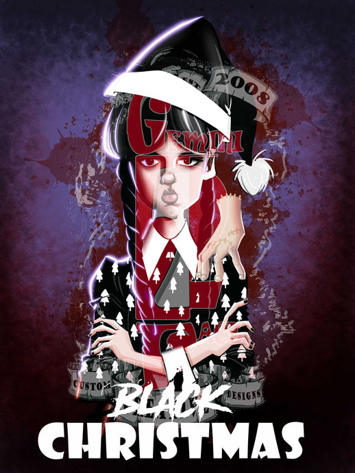 Wednesday's Black Christmas w/background Jpeg PNG File Gemini2face Art E-Store 