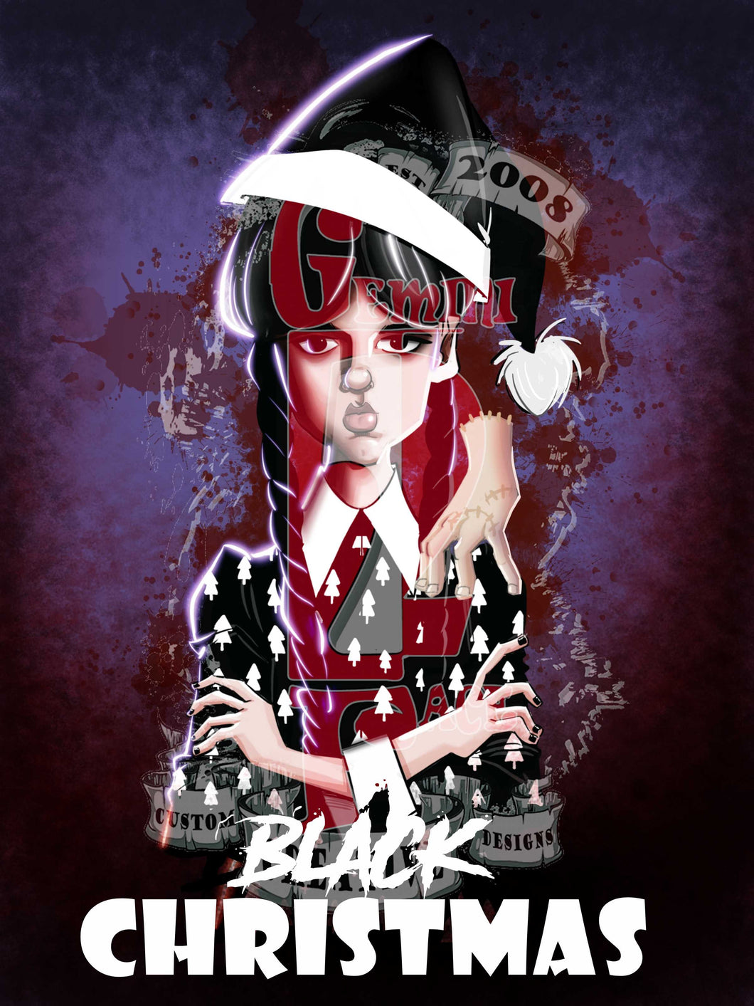 Wednesday's Black Christmas w/background Jpeg PNG File Gemini2face Art E-Store 